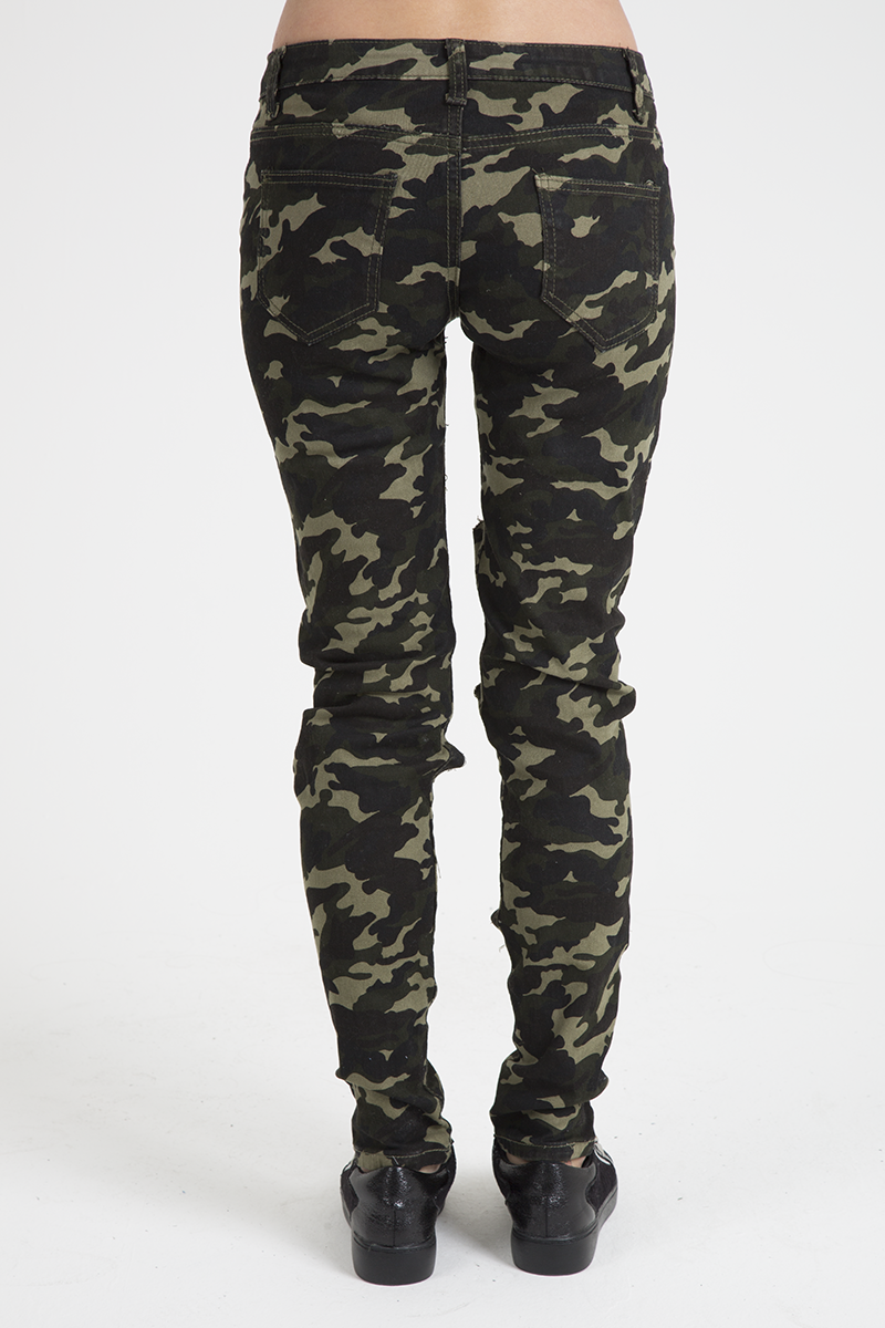 Khaki Camo Studded Ripped Jeans - Christina-Jeans
