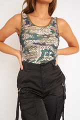 Khaki Camo Thin Knit Tank Top - Meghan-Tops