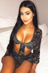 Khaki Camo Tie Crop Top and Shorts Co-ord - Estel-Co-ords