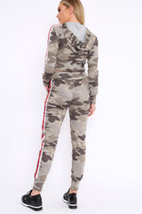 Khaki CamoTracksuit with Red and White Side Stripes - Kady-Co-ords