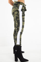 Khaki Camouflage Print Side Stripe Joggers - Shannen-Joggers