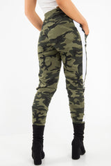 Khaki Camouflage Print Side Stripe Joggers - Shannen-Joggers