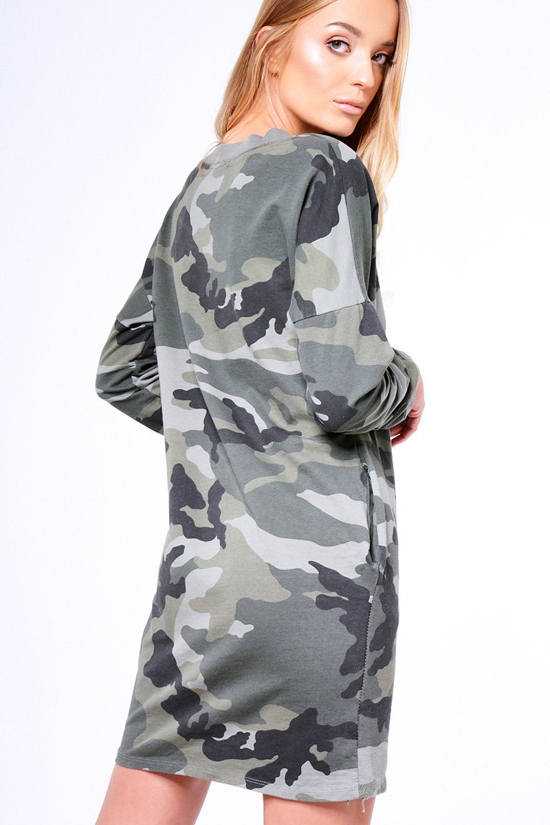 Khaki Camouflage Ribbon Lace Up Jumper Dress - Marlia-Jumper