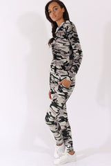 Khaki Camouflage Velvet Tracksuit - Tamsin-Tracksuits