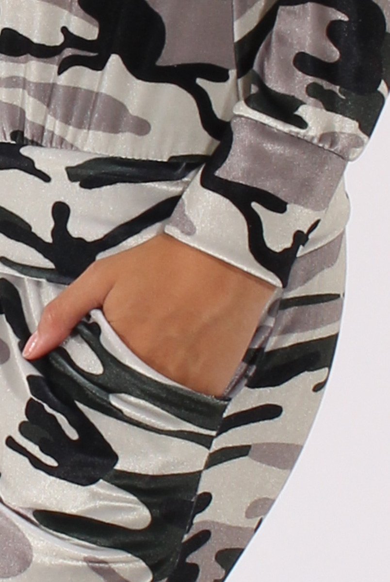 Khaki Camouflage Velvet Tracksuit - Tamsin-Tracksuits