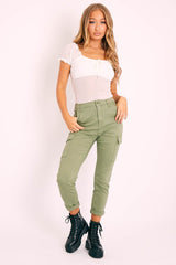 Khaki Cargo Roll Hem Jeans - Makaria-Jeans