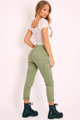 Khaki Cargo Roll Hem Jeans - Makaria-Jeans