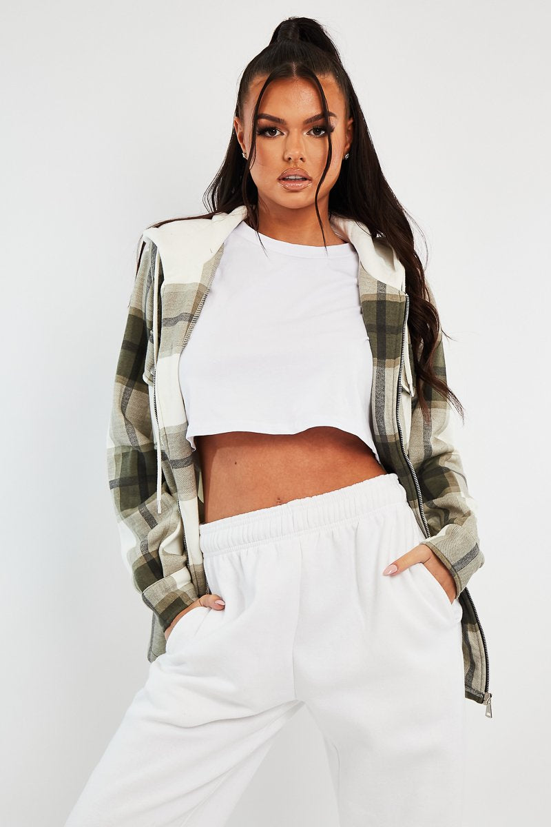 Khaki Check Hooded Shacket - Destyn-Shacket