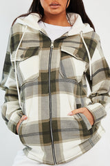 Khaki Check Hooded Shacket - Destyn-Shacket