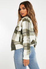 Khaki Check Zip Front Bomber Jacket - Luna-Jackets