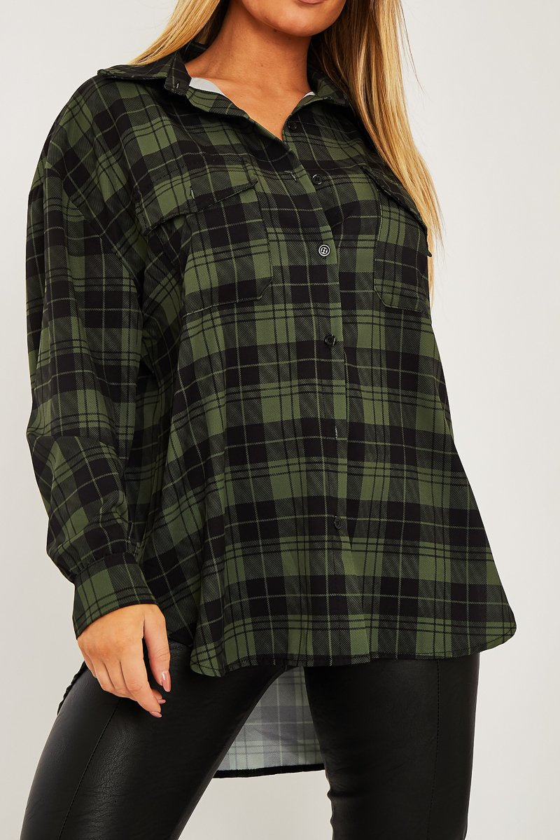 Khaki Checked Pocket Front Shirt - Haily-Shirts