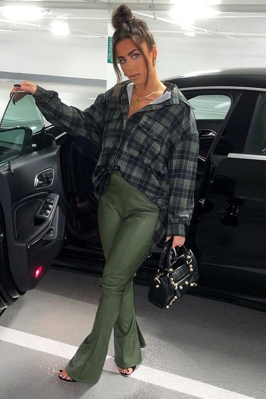 Khaki Checked Pocket Front Shirt - Haily