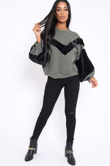 Khaki Chevron Fur Jumper - Lara-Tops