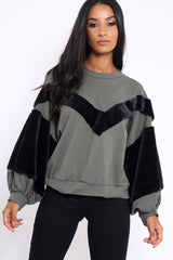 Khaki Chevron Fur Jumper - Lara-Tops