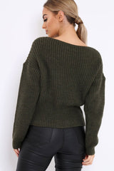 Khaki Chunky Knit Corset Waist Knitted Jumper - Mikayla-Jumper