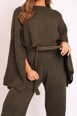 Khaki Chunky Knit Loungewear Set - Harper-Loungewear