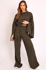 Khaki Chunky Knit Loungewear Set - Harper-Loungewear