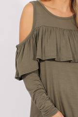 Khaki Cold Shoulder Frill Dipped Hem Tracksuit - Tammy-Tracksuits