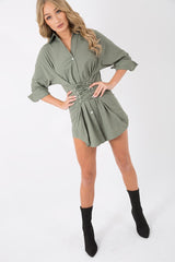Khaki Corset Front Shirt Dress - Malika-Shirts