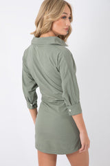 Khaki Corset Front Shirt Dress - Malika-Shirts