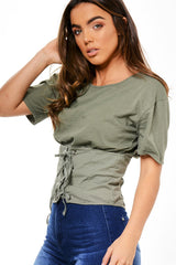 Khaki Corset Style Top - Jola-Tops