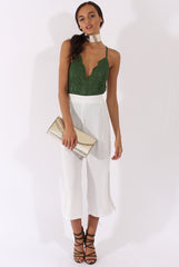 Khaki Crochet Cross Back Bodysuit - Crecia-Bodysuits