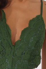 Khaki Crochet Cross Back Bodysuit - Crecia-Bodysuits