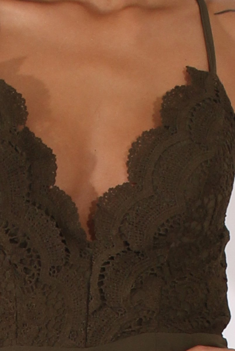 Khaki Crochet Cross Back Playsuit - Quinn-Playsuits