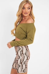 Khaki Crop V Neck Knit Jumper - Rozella-Crop Jumper