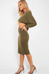 Khaki Cropped Jumper and Skirt Co-ord - Heidi-Co-ords