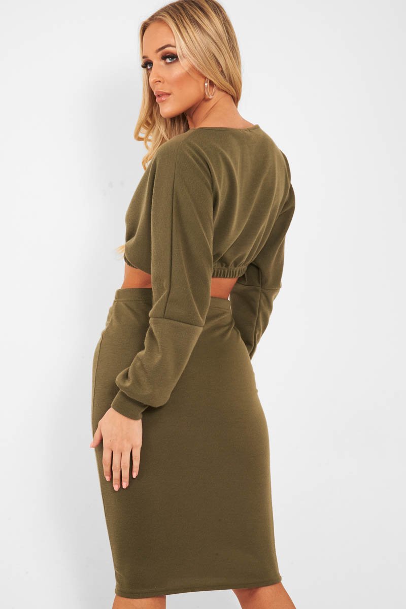 Khaki Cropped Jumper and Skirt Co-ord - Heidi-Co-ords