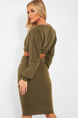 Khaki Cropped Jumper and Skirt Co-ord - Heidi-Co-ords