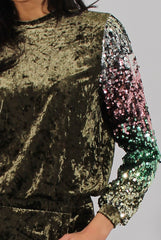 Khaki Crushed Velvet Sequined Tracksuit - Rosita-Tracksuits