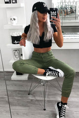 Khaki Denim Cargo Jeans - Destany-Jeans