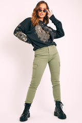 Khaki Denim Cargo Jeans - Destany-Jeans