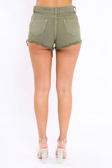 Khaki Distressed High Waist Shorts - Lyla-Shorts