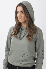 Khaki Distressed Hoodie - Kiera-Hoodies