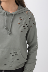 Khaki Distressed Hoodie - Kiera-Hoodies