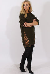 Khaki Distressed Jumper Dress - Kim-Jumper
