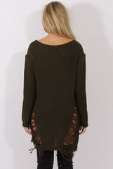 Khaki Distressed Jumper Dress - Kim-Jumper