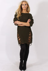 Khaki Distressed Jumper Dress - Kim-Jumper
