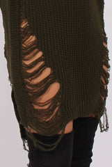 Khaki Distressed Jumper Dress - Kim-Jumper