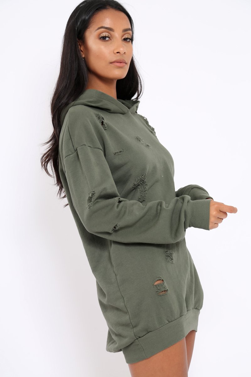 Khaki Distressed Oversized Hoodie - Khloe-Hoodies