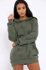 Khaki Distressed Oversized Hoodie - Khloe-Hoodies