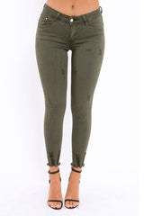 Khaki Distressed Skinny Jeans - Isabellah-Jeans