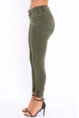 Khaki Distressed Skinny Jeans - Isabellah-Jeans