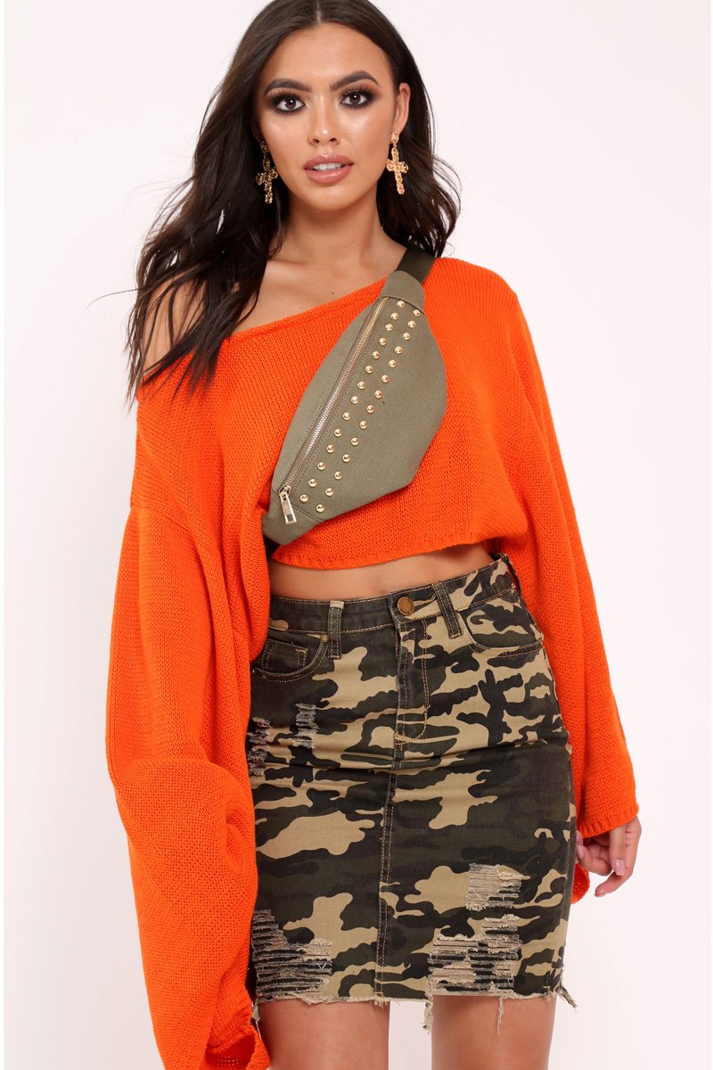 Khaki Double Stud Bum Bag - Kamala-Bags