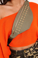 Khaki Double Stud Bum Bag - Kamala-Bags