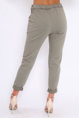 Khaki Elasticated Tie Waist Joggers - Cerena-Trousers