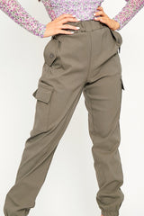 Khaki Elasticated Waist Cargo Trousers - Yalina-Trousers